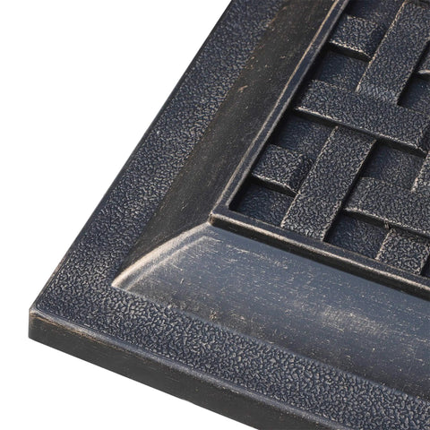 Corner detail of Heavy Duty Resin Umbrella Base Stand For Patio Market Parasols, Square Bronze Finish With Decorative Pattern, Easy Setup