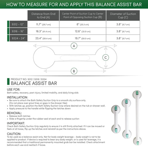 Instruction guide for Suction Grip Bathtub And Shower Safety Handle White 24 Inch Non Slip Grab Bar No Tools Install Portable Easy Attach Remove Works On Smooth Non Porous Surfaces