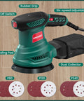 5 Inch Random Orbital Sander With 13000 RPM Power, 6 Variable Speeds, Powerful Motor, 12 Sanding Pads, Efficient Dust Collection Bag