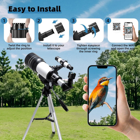 Wireless Telescope Eyepiece Camera With 64GB Memory, 1.5 Inch LCD Screen, Remote WiFi Viewing, Astronomy Camera installation steps