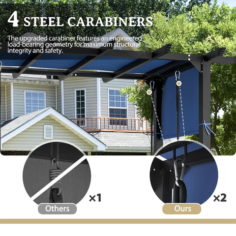 Close-up of carabiner attachment on Three Seat Porch Swing Bed With Adjustable Curtains And Cushions For Outdoor Metal Patio
