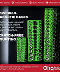 Magnetic Socket Organizer For One Quarter, Three Eighths And One Half Inch Drive SAE Sockets, Holds Up To One Hundred Twenty Three Sockets, Green, mounted vertically on metal surface