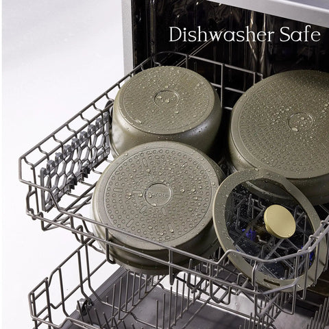 21 Piece Ceramic Cookware Set With Detachable Handles Nonstick Pots And Pans Induction Ready Dishwasher Safe in dishwasher rack