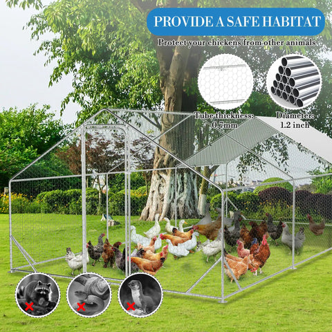 Beefy Heavy Duty Metal Chicken Coop Walk In Run With Waterproof UV Resistant Cover Durable Spacious Nineteen Point Seven Feet Long