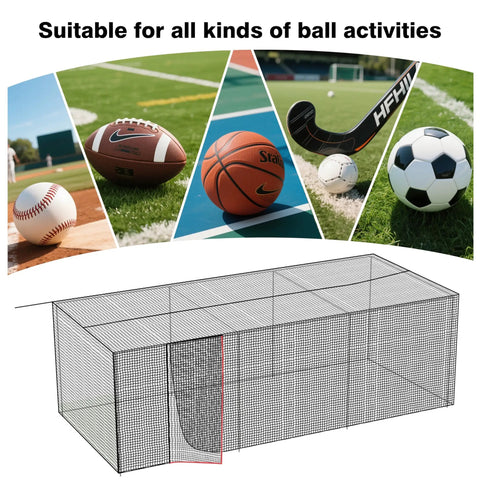 Heavy Duty Square Batting Cage Net For Baseball And Softball Training with Tear Resistant HDPE Netting, UV Coated for Weather Resistance