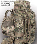 Beefed Up Large Military Style Backpack 70L Tactical Rucksack With MOLLE System side view showing pockets and camo design