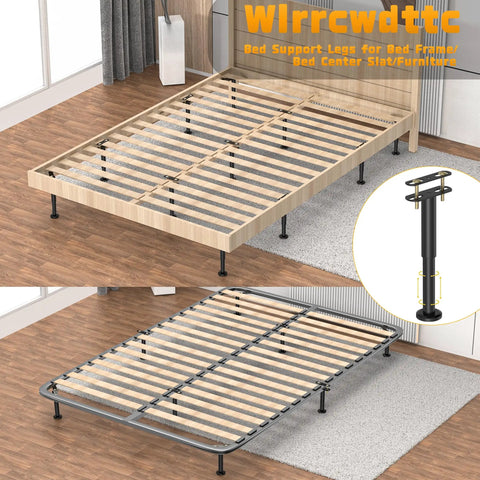 Adjustable Height Bed Support Legs 7.08 to 12.6 Inches With Swivel Base installed on wooden and metal bed frames