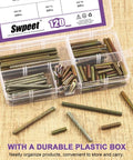 120 Piece Galvanized Carbon Steel Heavy Duty Fully Threaded Rod Kit In Six Handy Sizes M4 X 16mm, 20mm, 30mm, 40mm, 50mm, 60mm For Furniture Projects Machinery DIY Assembly, stored in plastic box