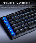 Next Level Wireless RGB Gaming Keyboard With Sleek Aluminum Build And Zero Clutter 99 Percent Layout Providing Crisp Feedback and Stream Deck Integration For A Clean Desk Flex Every True Gamer Swears By, featuring illuminated keys.