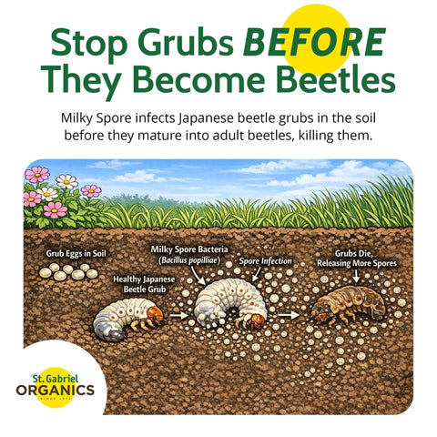 Diagram of Milky Spore Powder 10oz Natural Grub Killer For Lawns Using Bacillus Popilliae Spores For Japanese Beetle Control