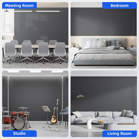 Premium 20 Pack Peel And Stick Acoustic Panels With High Density Soundproof Foam Tiles in matte black featured in various rooms