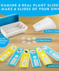 Beginner Kid Microscope Kit With 400x Zoom Cool Easy To Use Design showing blank slides, slide covers, and plant slides