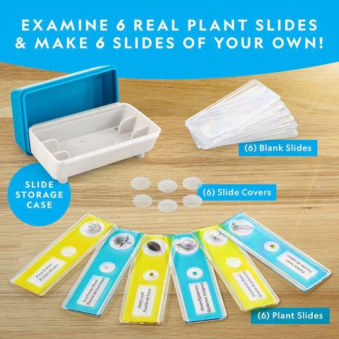Beginner Kid Microscope Kit With 400x Zoom Cool Easy To Use Design showing blank slides, slide covers, and plant slides