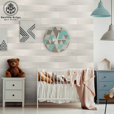 Peel And Stick Wall Planks White Washed Oak Box Kit For No Brainer DIY Feature Wall Coverage 108 Sq Ft with nursery decor