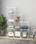 Pink 20 Cube Closet Organizer System with portable shelves and bookcase modules in living room, metal frame with ABS connectors