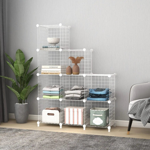 Pink 20 Cube Closet Organizer System with portable shelves and bookcase modules in living room, metal frame with ABS connectors
