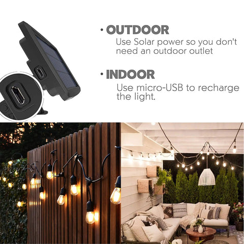 Outdoor Solar String Lights With 15 LED Bulbs Waterproof Outdoor Lights For Garden Yard Deck 44 Ft Length setup
