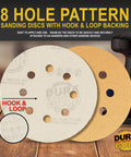 Variety Pack 5 Inch Gold Sanding Discs With 8 Hole Dustless Hook And Loop Backing on a table