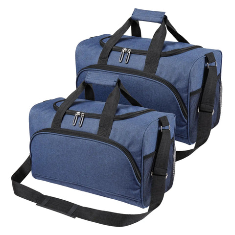 Two Pack 20L Underseat Carry On Bag For Airlines Flight Friendly Duffle With Multiple Pockets Adjustable Shoulder Strap Fits Under Seat Compact Cabin Luggage For Travel in blue fabric with zippers and handles