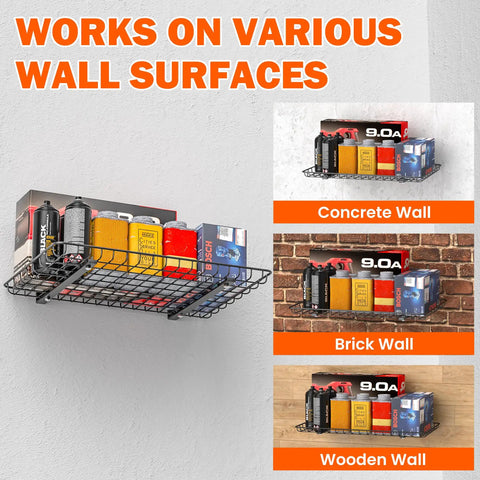 Heavy Duty Wall Mounted Storage Shelf Set For Garage And Home 24 By 12 Inch Metal Shelves Two Pack displayed on various wall surfaces