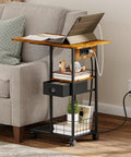 C Shaped Side Table With Charging Station And Wheels For Bedroom Living Room And Home Office Type C USB Ports And Two AC Outlets