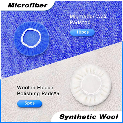 5 To 6 Inch Car Polisher Pad Bonnet Set With 15 Buffing Pads, 10 Microfiber Wax Pads And 5 Woolen Pads, elastic band fit