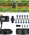 Automatic Drip Irrigation Kit With Garden Timer And Quick Connector Fifty Feet Of One Quarter Inch Tubing Easy Plug And Play Setup Simple Programmable Water Timer For Patio And Lawn with 12 adjustable drippers and 50 ft black tubing