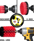 Drill Powered Outdoor Cleaning Brush Kit with three brush attachments: 2-inch short, 4-inch, and original long for quick grime cleaning.