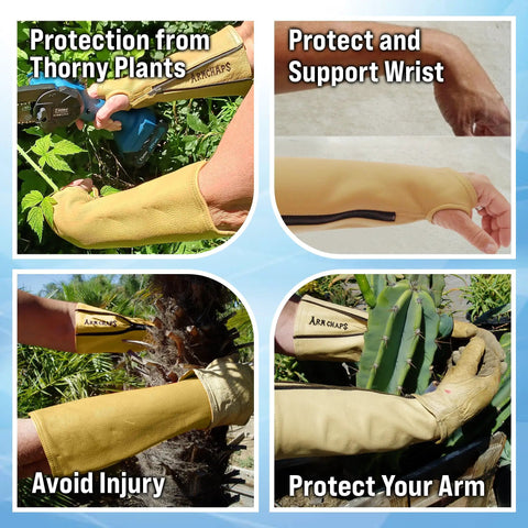 Tough As Nails Genuine Cowhide Leather Arm Sleeves With Extended Elbow Guards for protection against thorny plants.