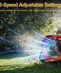 14000 CFM Heavy Duty Industrial Drum Fan blowing leaves in a yard, showcasing 3-speed settings and high velocity airflow