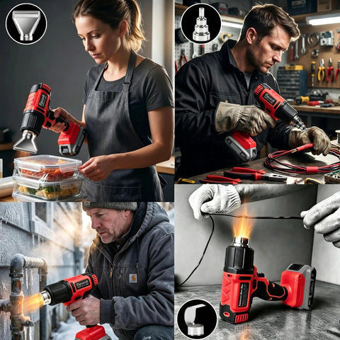 Straight Up Heavy Duty Cordless Heat Gun With Digital LCD Display And 350W Rapid Heating Power used for food preparation and DIY tasks.