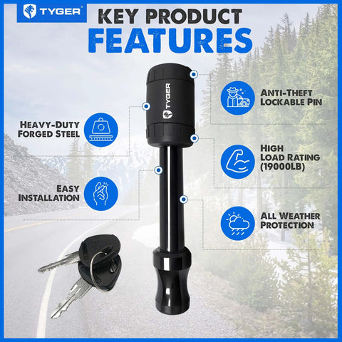Beefy Hitch Lock Pin With Locking Key For 2 Inch Receivers, 5/8 Inch Pin, Weatherproof Anti Theft, Heavy Duty Security Lock shown