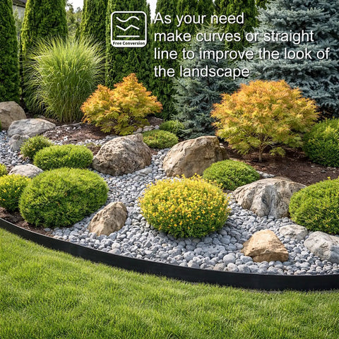 4 Inch Tall 20Ft Landscape Edging Kit With 30 Metal Staples Plastic Garden Border installed in garden with curve