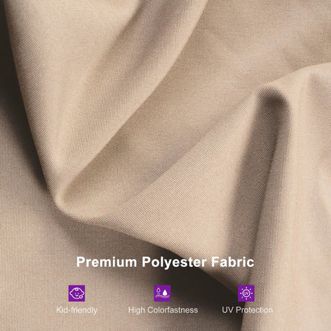 Close-up of premium polyester fabric for 3 Person Outdoor Patio Porch Swing Gazebo with Netting and Curtains, beige color.