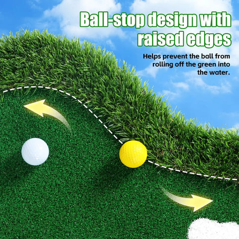 Poolside Floating Golf Green For Pool And Lake Play with ball-stop design and raised edges to prevent balls rolling off