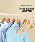 Wooden Coat Hangers 30 Pack Natural Wood Heavy Duty Non Slip For Shirts Jackets Pants Suits With Chrome Swivel Hook Premium Solid Closet Hangers holding checkered shirts