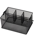 Multi Purpose Storage Caddy With Handle For Desk And Kitchen Black Metal Mesh Organizer With Easy Grab Four Compartments