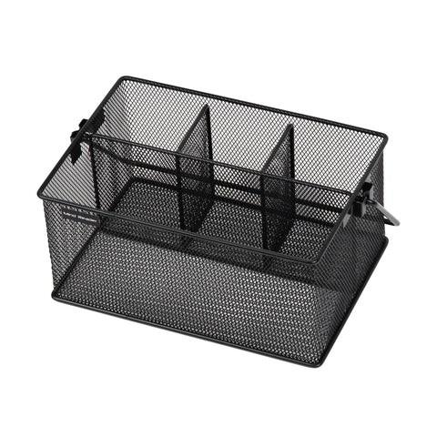 Multi Purpose Storage Caddy With Handle For Desk And Kitchen Black Metal Mesh Organizer With Easy Grab Four Compartments