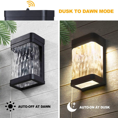 Dusk To Dawn Outdoor Light With Bubble Glass 750 Lumen Built In LED Porch Fixture showing day and night lighting modes