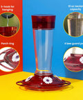 Ruby Red Hummingbird Feeder With Four Flower Shaped Feeding Ports Glass Outdoor Bird Feeder 10 Ounce Nectar Capacity