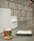 Liquid Rubber Coating Sealant For Waterproof, Flexible Protection On Roofs, Basements, RVs, Campers, Trailers, Marine Surfaces And Masonry White One Gallon With UV Resistant Breathable Finish And Easy Brush Or Pour Application applied to cinder block wall with roller