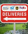 Stress Free Rust Proof Aluminum Delivery Sign With Bold Left Arrow 12x8 inch for guiding deliveries in bad weather.