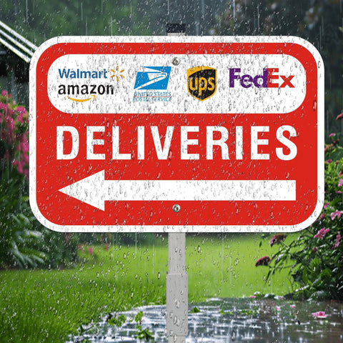 Stress Free Rust Proof Aluminum Delivery Sign With Bold Left Arrow 12x8 inch for guiding deliveries in bad weather.