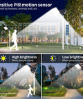 1200W Solar Street Light Outdoor Led Flood Light 30000 Lumens Beast Mode Bright Daylight With Remote Control features motion sensor.
