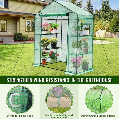 Walk In Outdoor Greenhouse 28 By 57 By 76 Inches 3 Tiers And 4 Shelves Durable PE Cover Screen Windows Portable Garden Plant House For Outside And Indoor Use Ideal For Seed Starting Year Round Plant Growth Protects From Cold Rain Pests And Rodents