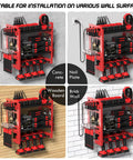 Power Tool Organizer Wall Mount With Charging Station And Storage Rack, 3 Tier Heavy Duty Metal Tool Rack With 4 Drill Holders
