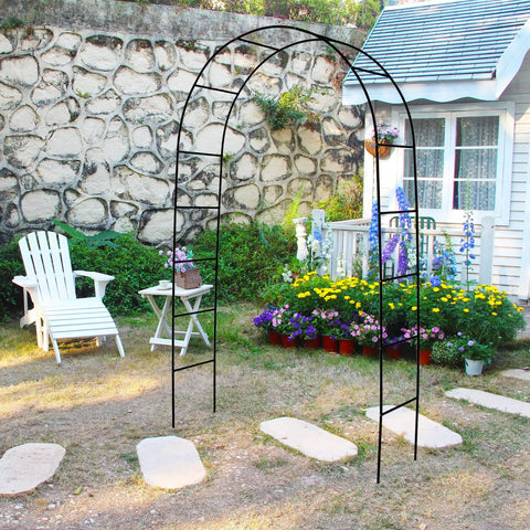Sturdy Iron Garden Pergola Arbor 7.9 Feet High By 4.6 Feet Wide Ideal Wedding Garden Arch in backyard setting
