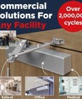 Rock Solid Heavy Duty Commercial Door Closer Automatic Self Closing Hardware For High Traffic Buildings Smooth As Butter Hydraulic Soft Close Damper In Sleek Silver mounted on a wooden door.