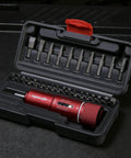 Versatile Manual Wrench And Screwdriver Set For Firearms And Bikes 28 Piece Tool Kit With 27 Bits Flat Torx Hex Phillips Square Head Adapter Heavy Duty Red Case Precise 10 To 80 In Lbs Torque For Gunsmiths And Mechanics in red case