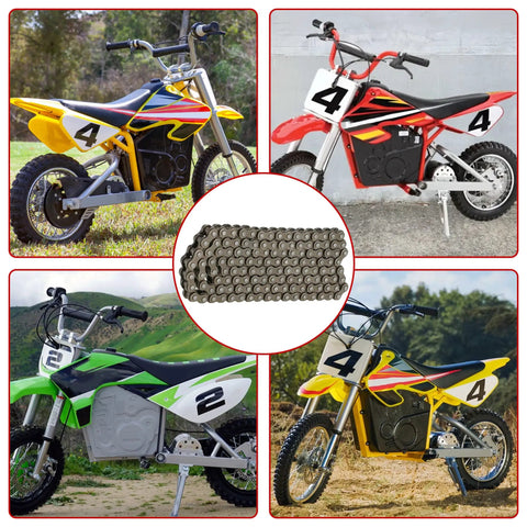25H Chain 132 Link And MX650 Chain Tensioner Replacement Kit for Razor MX 650 MX500 SX500 RSF650 McGrath Dirt Bike, shown with bikes.